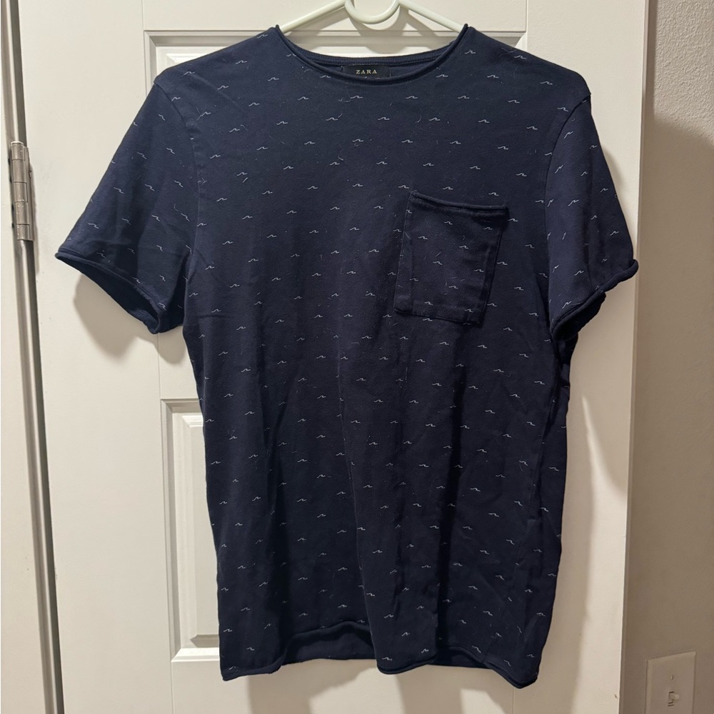 Zara Knit Dark Blue Shirt, Wave Design